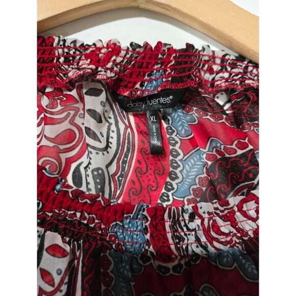 Daisy Fuentes women's multicolor medallion long sleeves off the shoulder Blouse - Picture 9 of 11